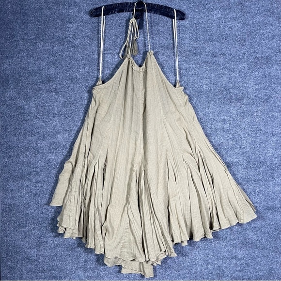 Free People Womens L Catching Rays Green Boho Fairy Raw Hem Halter Tunic Dress - Picture 7 of 12